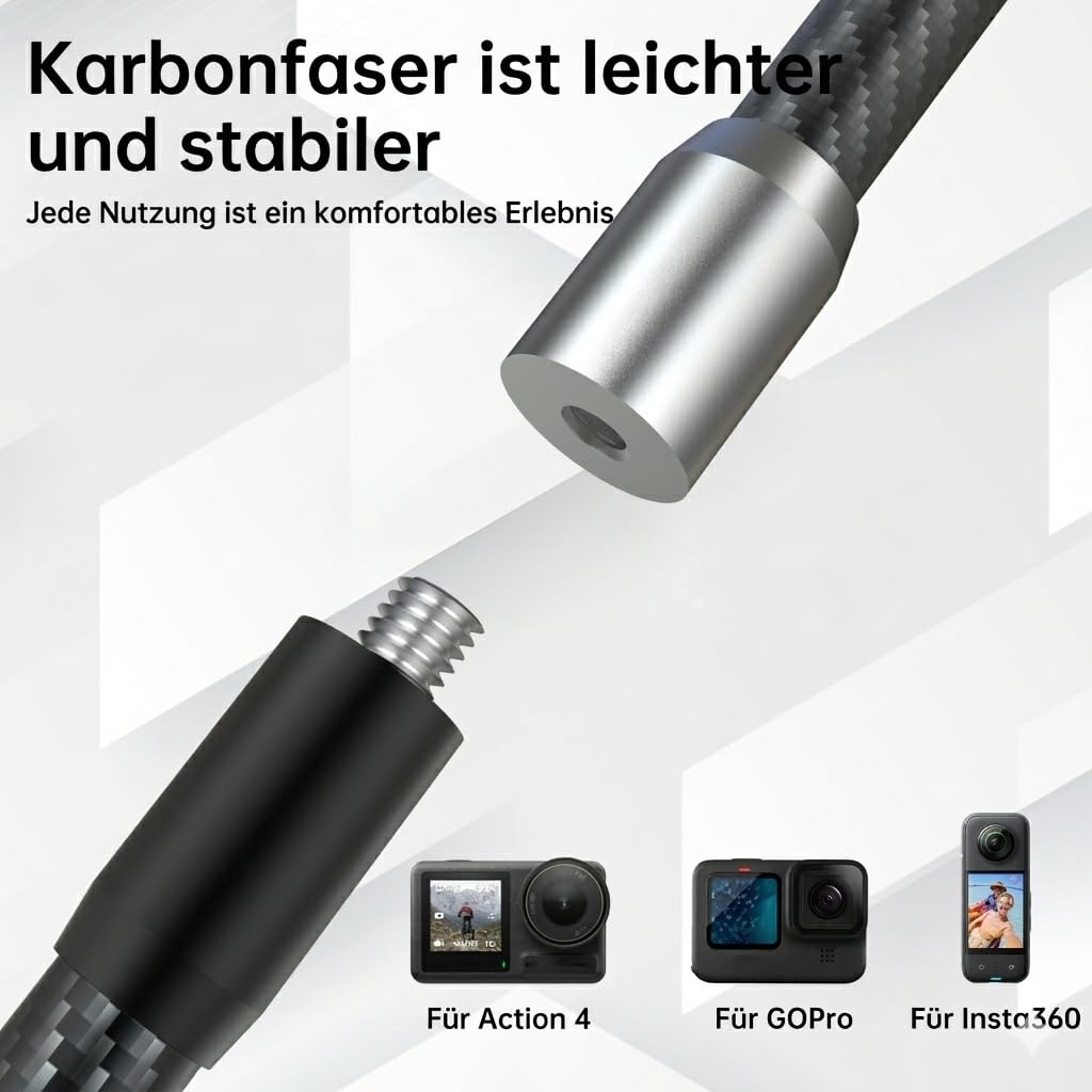 Action-Kamera-Zubehör,Action Cam Motorrad Halterung | Action-Kamera Zubehör-Set für Lenker, Carbon-Verlängerung (20 cm), für Insta360 X5 X4 X3 GO 3S GoPro DJI Osmo Action