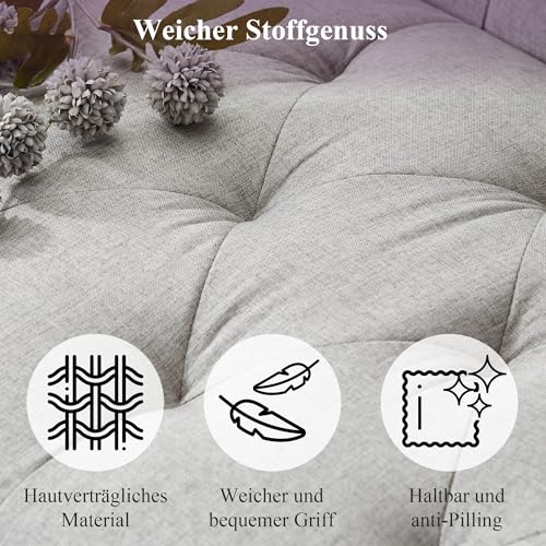 GRAVFORCE Sofa 2 Sitzer Couch mit 2 Ladeports und 2 Becherhaltern 157cm 2er Sofa Klein für Jugendzimmer, Wohnzimmer, Wohnung, Büro, Einfache Montage Stoff Hellgrau