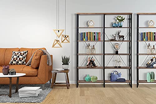 Homyshopy Double Wide 6-Tier Bookshelf 80.7” H, Industrial Display Shelves With Metal Frame, Large Bookcase For Living Room, Study And Library (Vintage Brown) #TOP6