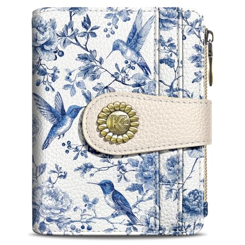Image of Kelvoris Bird Small Rfid Women Wallet Bifold Zipper Coin Pocket | PU Leather Compact Cash Credit Card Holder Travel Purse for Female Ladies Teen Girls 1 ID Window 10 Card Slots
