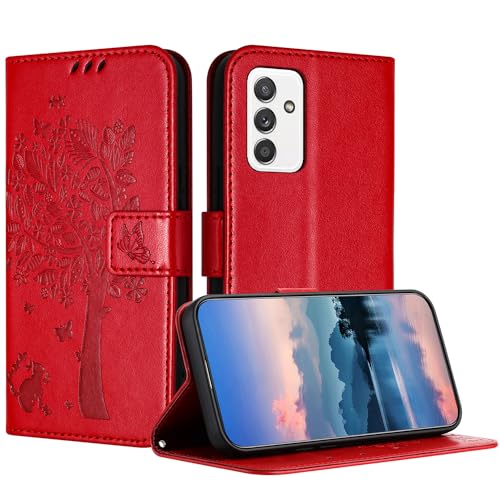Coque pour Samsung Galaxy M52 en Cuir Élégant Rouge avec Finitions Premium