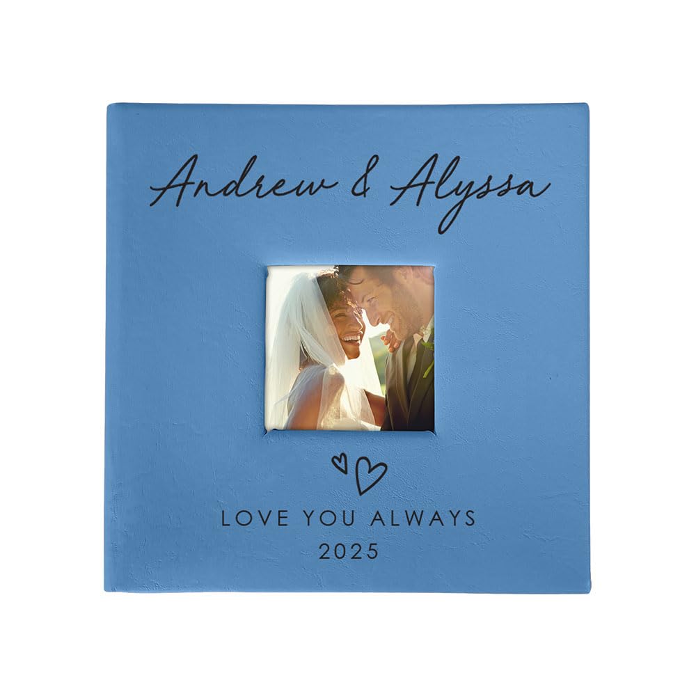 Personalized Photo Album For Couples, Holds 200 4" x 6" Photos, Engraved Hand Drawn Hearts Leatherette Picture Album, Gifts For Her, Wedding Gift