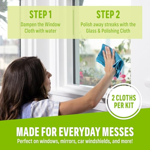 Image of E-Cloth Microfiber Window Cleaning Cloth Kit - Glass Cleaning Cloth for Windows, Mirrors, Cars, Lenses, Eyeglasses, & More, Streak Free Clean, Machine Washable Reusable Towel - Alaskan Blue (2 Kits)