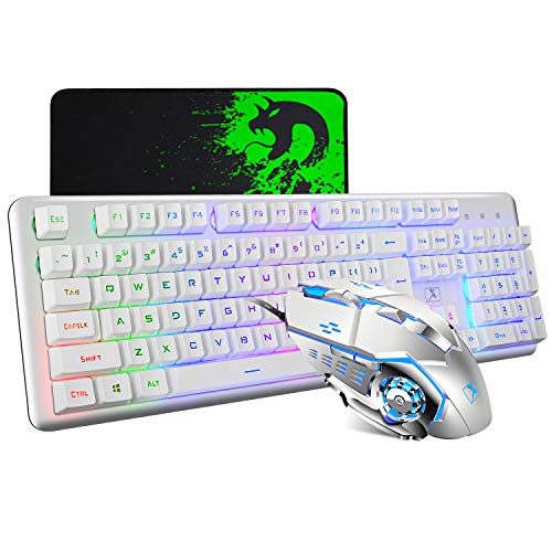 Felicon Mechanical Feeling Gaming Keyboard And Mouse Mousepad Combo,104 Keys Rainbow Backlit Gamer Keyboard And Mice Set,Large Mice Pad 2400Dpi 7 Button La Souris For Pc Laptop Mac #TOP30