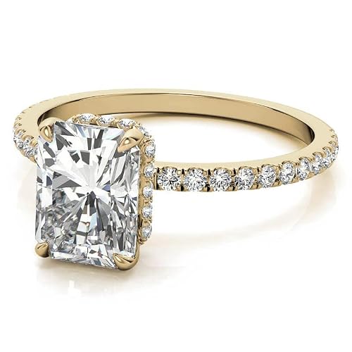 Facets Jewels Radiant Cut 2.20 Carat Moissanite Engagement Rings For Women In Real 14K Yellow Gold Vvs1 All Shape Hidden Halo Promise Anniversary Ring- Real 14K Yellow Gold Size 6.5 #TOP1