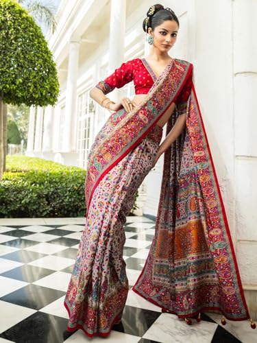 Image of Libas Printed Silk Blend Saree for Women With Unstitched Blouse Piece | Traditional Saree for Party & Wedding