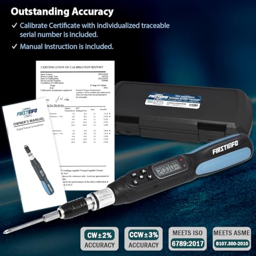 Image of FIRSTINFO H5278 Digital Torque Screwdriver, Dual Direction 0.88-17.7 in-lbs. / 10-200 cN-m / 1.02-20.41 kg-cm, LED and Buzzer Notification, 9 Memory Torque Preset