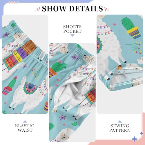 ZZXXB Ethnic Llama Cactus Boys Long Pants Soft Trousers Elastic Waist Kids Lounge Bottoms with Pockets S-XL4