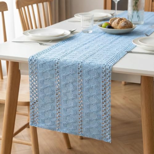 Artoid Mode Sky Blue Woven Farmhouse Hollow Table Runner 12x120 Inch by Artoid Mode - Used condition - Image 6