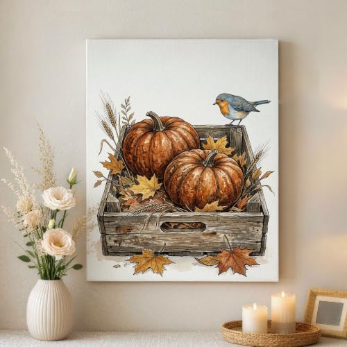 Lienzo decorativo para pared con diseño de calabazas rústicas, ideal para decorar tu casa en otoño