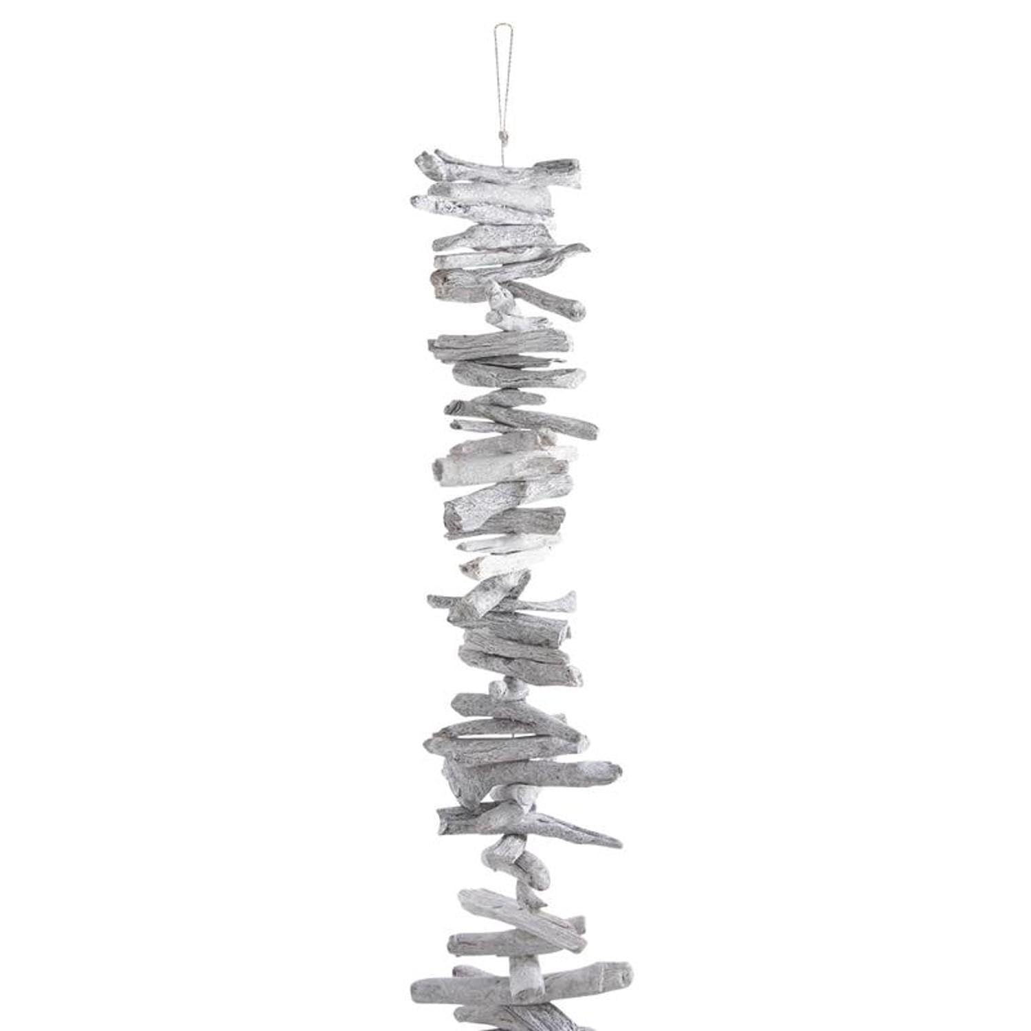 Mobile en bois flotté blanchi suspension verticale 2m rideau bois décoration