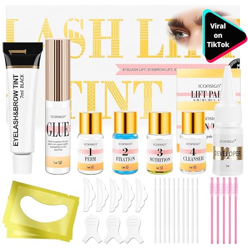 Lash Lift and Black Kit, 4 in 1 Professional Black Color Eyelash & Eyebrow Perm Kit, Easy for Beginner, Quick Lifting & Voluminous Coloring Eyelash Lift Kit for Salon Grade Home DIY Use