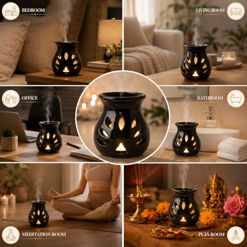 Image of BRAHMZ Ceramic Aroma Diffuser Set of 4 with 4 Tealight Candles | Tea Light Candle Diffuser | Essential Oil Burner for Home Fragrance, Aromatherapy, Living Room & Bedroom