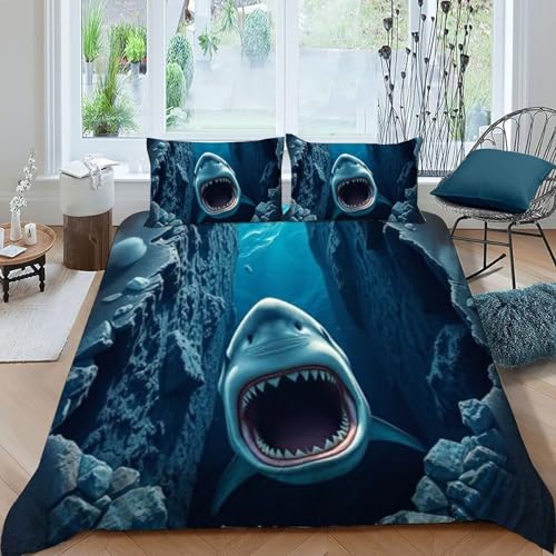 Housse de couette requin avec fermeture éclair pour lit double garçon facile à border - 3