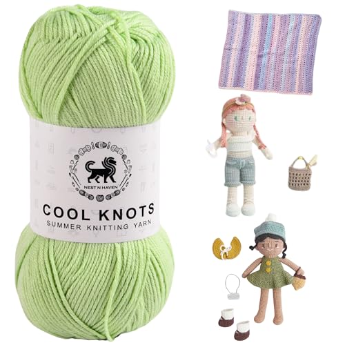 Image of NESTNHAVEN Cool Knots, Hand Knitting Yarn (1 Ball 100g) - Luxury Yarn for Crochet, Amigurumi, Embroidery, Toys, Garments, Flowers and Hobby Projects (Green)