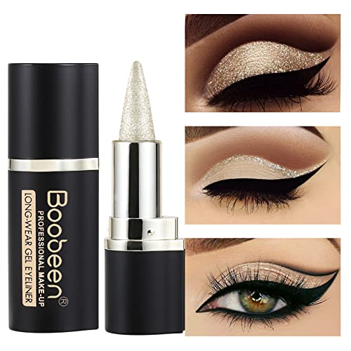 Boobeen Eyeliner Pencil - Black Eyeliner Pen Gel - Quick Drying Formula Eye Liner - Waterproof Smudge-Proof All Day Eyeliner Makeup - Long Lasting Create Statement Eye Look (Silver) #TOP2