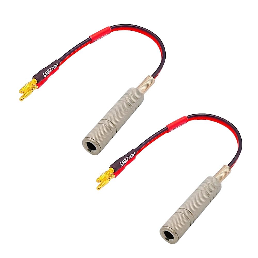 Sam&Johnny 1/4" Banana Plug Speaker Cable, Banana Plug to 6.35mm Adapter, 2 Pack of 6 Inch
