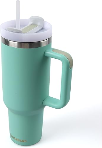 Jormungand Vaso de 40 onzas con asa y pajita, botella de agua de acero inoxidable aislada al vacío para bebidas calientes o frías, taza de café con
