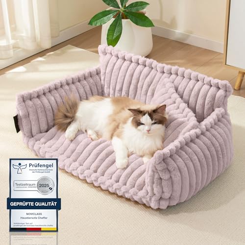 noviclass® Katzensofa Chaffar | Katzenbett Hundebett Hundesofa | Orthopädische Matratze | Moderner Stil | Cord-Design Größen (Zartrosa, M (80cm))