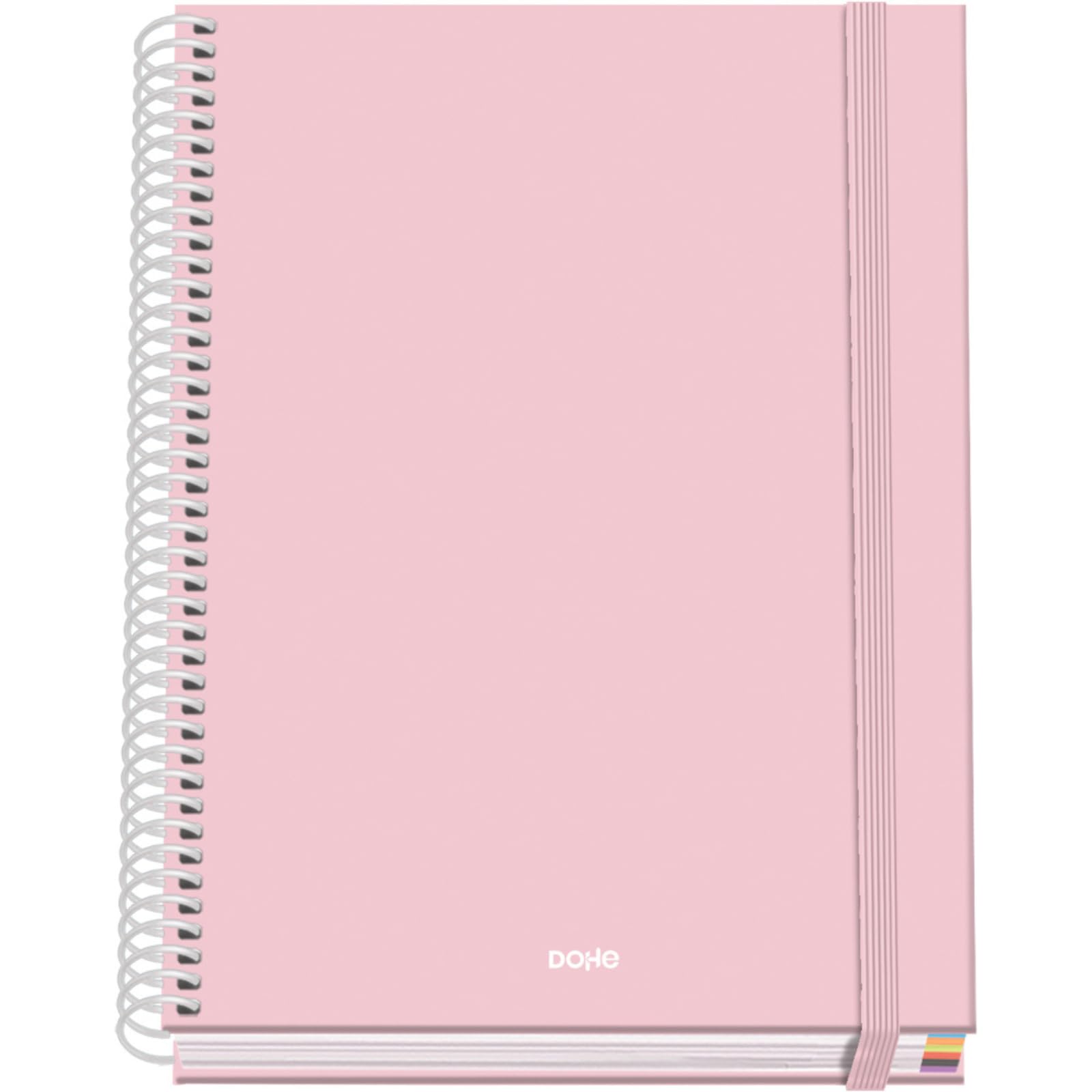 DOHE - A5 Squared Notebook – 100 Sheets, 90 gsm, Size 16.2x21 cm, Hard Cover, Ring-Bound with Elastic Closure, 5 mm Grid, School Supplies – SERENITY Pink