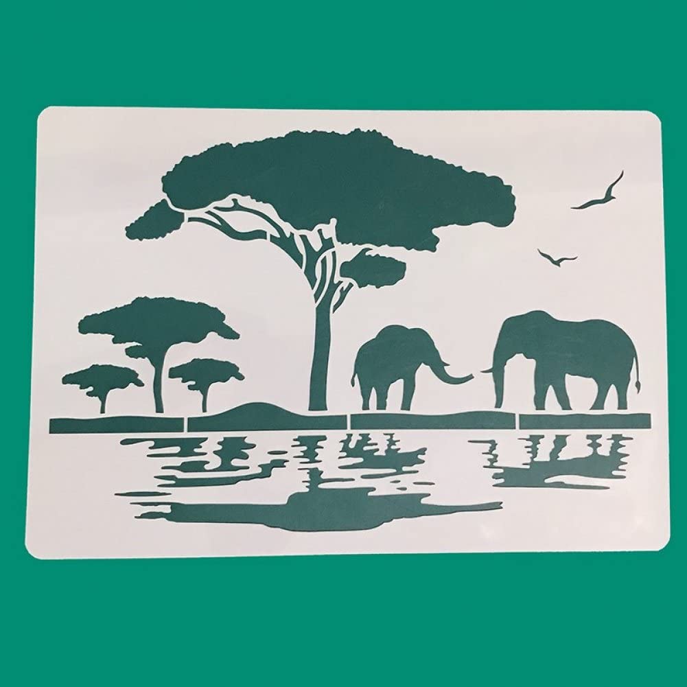 Wudaizhi Elephant Wild Africa Diy Layering Stencils Wall Painting Scrapbook Coloring Embossing Album Decorative Template 29 * 21Cm