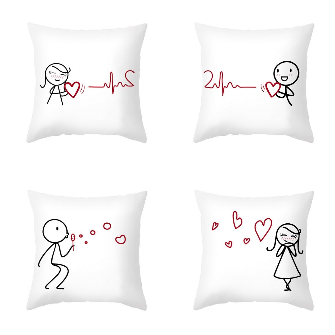 Chenlane Silk Pillow Covers Outdoor Cushion Cases Cute Cartoon People Valentine'S Day, Jumbo Zip For Couch Private Customisation 50x50 cm, 4Pcs