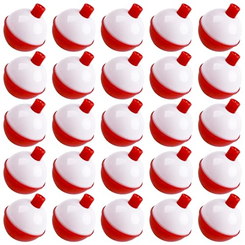 SILANON Fishing Bobbers Set Hard ABS Fishing Floats Bulk Snap on Round Bobbers for Fishing Push Button Fishing Bobbers Floats Assortment Red and White Buoy Floats 0.5-2.5inch