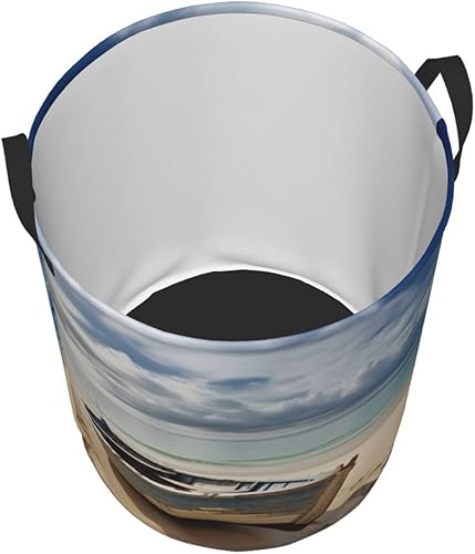Miniatura 3 de Boat on the Beach print Circular Hamper Waterproof Storage Bin Organizer Basket Laundry Hamper With Handles For Clothes Toys Medium