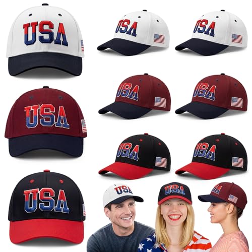 Image of Shyyween USA Hats Patriotic 4th of July Visors Buckets Hats Baseball Caps American Flag Embroidered Caps 250th for Men Women