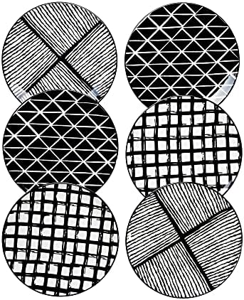 Piatti Naturali Ceramic Dinner Plates Set of 6, 10.2 inch Black Plates Microwave and Dishwasher Safe, Scratch Resistant.