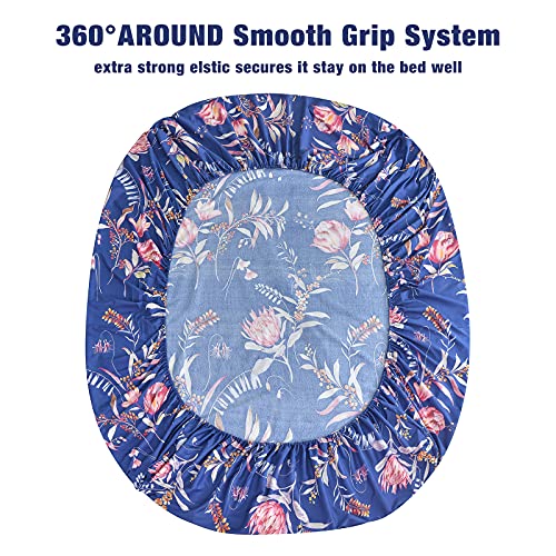 Image of JSD Navy Blue Tropical Floral Printed Sheet Set Twin Size | 3 Piece Soft Botanical Microfiber Sheets, 16 inch Extra Deep Pocket, OEKO-TEX Certified, Easy Care