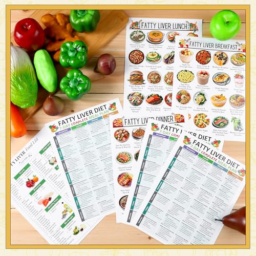 Image of Sinload 12 Pcs Fatty Liver Food Chart Poster Diet Grocery List Meal Plan Health Diet for Kitchen Room Decor
