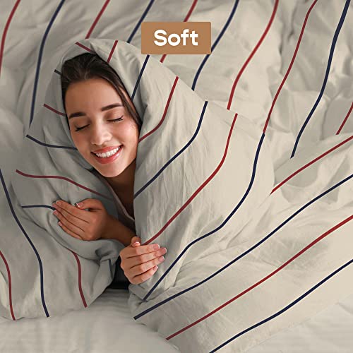 Image of SleepyCat Duvet Cover, 100% Cotton 200TC Percale Combed Yarn, with Corner Ties & Coconut Button Closure, Oeko-TEX & AZO Free, (Single Size, 90x60 inches) Sailor Stripes