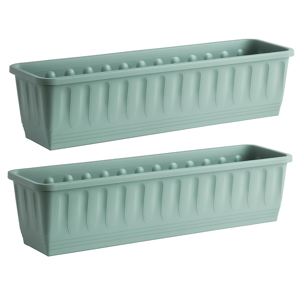 Muddy Hands Pack of 2-80cm Long Green Trough Plant Pot Plastic Planter Outdoor Garden Window Herb Flower Box