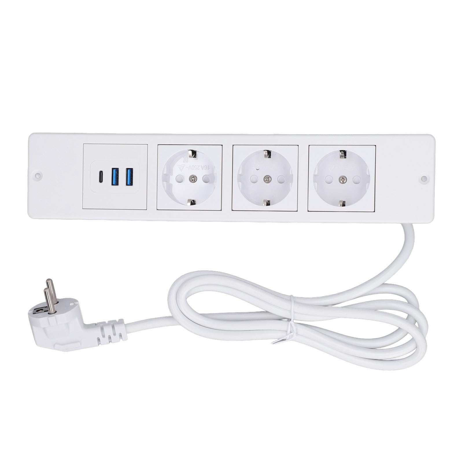 Schimer Multipresa da Incasso con 3 Prese e 2 Porte USB Cavo da 1,5 M Design Compatto per L'organizzazione della Scrivania (Bianca)