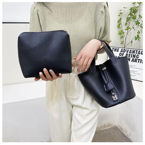 Fashionable solid color lock design bucket bag, vegetable basket, ladies' elegant and versatile shoulder crossbody4