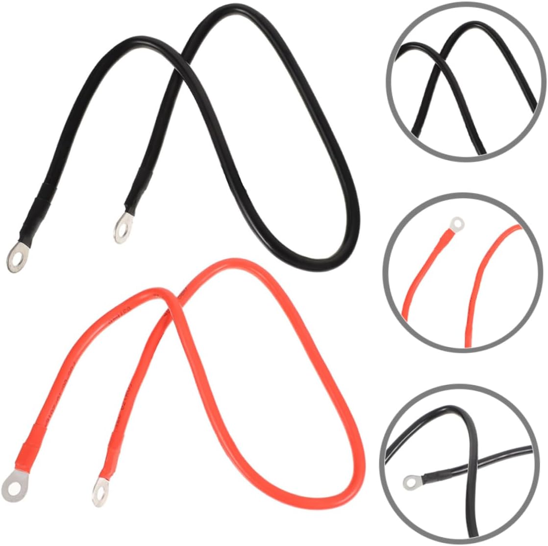 Copper Battery Cables Set for Automotive Marine and Solar Applications 1 Pair Black and Red with Terminals for Cars RVs Boats and ATVs
