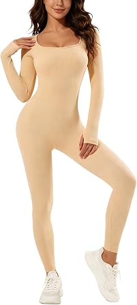 Long Sleeve Romper Bodysuit Women Yoga Sports Jumpsuits Workout Ribbed