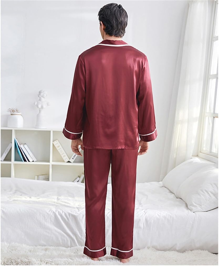Men's Silk Couple Pajama Set With Patchwork Home Clothing