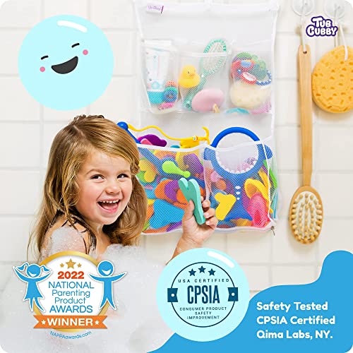 Tub Cubby Splash Party - Ultimate 52-Piece Bath Toy Play Set & Mesh Net Shower Caddy, with Suction & Adhesive Hooks, Squeezy Squirty Toys, Fishing Game, Cups, Floating Boat Toys - Thumbnail 3