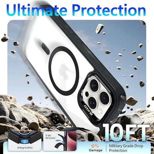 Image of Dsynk Gear Case Compatible with iPhone 15 Pro, Black | Magnetic Compatible with MagSafe | Built-in Stand & Camera Lens Protector | Anti-Yellowing & Scratch-Resistant Crystal Clear Back Cover