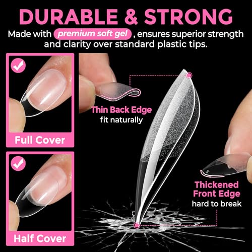Image of UNA GELLA Medium Oval Fake Nails Pre-shape 216pcs Round Gel Nail Tips Press on Nails for Full Cover Acrylic Round Oval Full Nails False Nails 12 Sizes False Soft Gel Tips