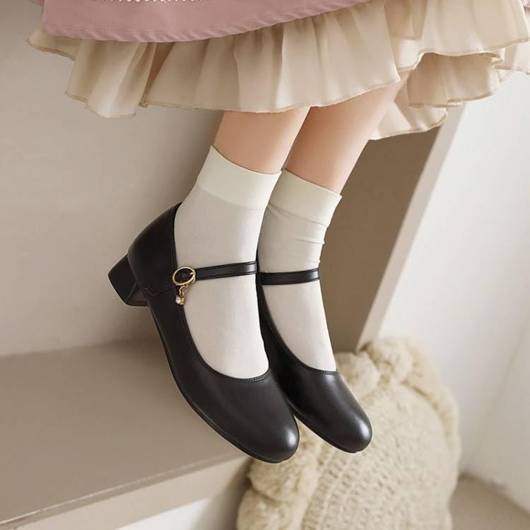 Women Mary Jane Pumps Round Toe Low Block Heels Heels with Belt Buckle3