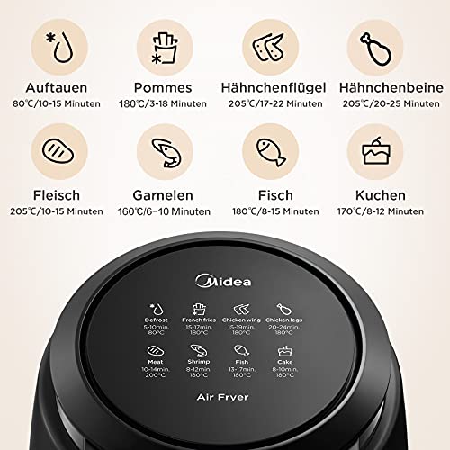 Midea MF-TN35B 3.5 XL Heißluftfritteuse,Öl- und Fettfrei Air Fryer,Multifunktionsgerät mit 8 Programmen,Zeit&Temperaturregelung,antihaftbeschichteter Korb mit Edelstahloberfläche,1500W,ohne BPA&PFOA … - Image 3