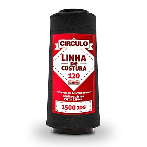 Linha Para Costura 120 Reta Poliéster 1500 Jardas Círculo - 1371m (325 - PRETO)