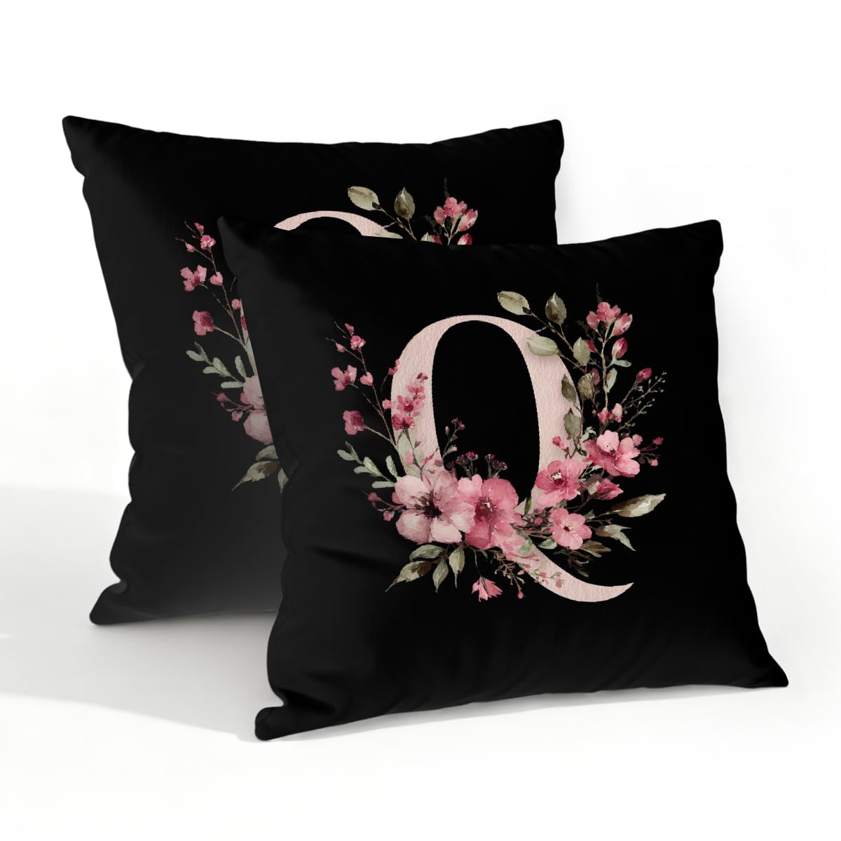 Outdoor Pillow Covers Waterproof Pillowcases 20x20in Set of 2 Botanical Floral Letter Q Decorative Throw Cushion Case for Couch Sofa Garden Patio Furniture
