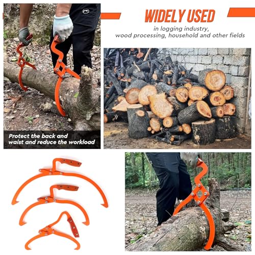 SWAWIS Handpackzange für Baumstämme bis 33cm(13 Zoll), Forstzange aus Stahl, Holzzange Forst mit 600KG Zugkraft, Holzgreifer mit Rutschfestem Griff für Waldarbeit(Orange)