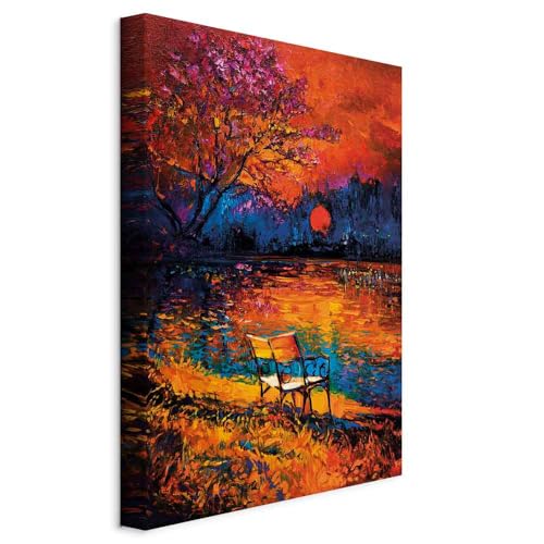 murando - Quadro Acustico Verticale Panchina In Parco Autunnale 60x90 cm 1 Pezzo - Stampa su Tela - Quadri Fonoassorbenti Decorativi Moderni - Protezione dai Rumori Cameretta - Autunno c-B-0276-b-a