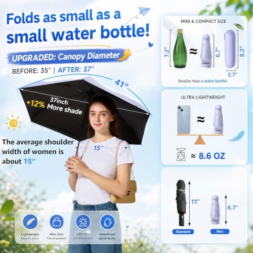 Image of BAODINI Travel Mini Umbrella for Purse with Case-Small Compact UV Umbrella Protection Sun-Lightweight Tiny Pocket Umbrella with Case for Women, Girls