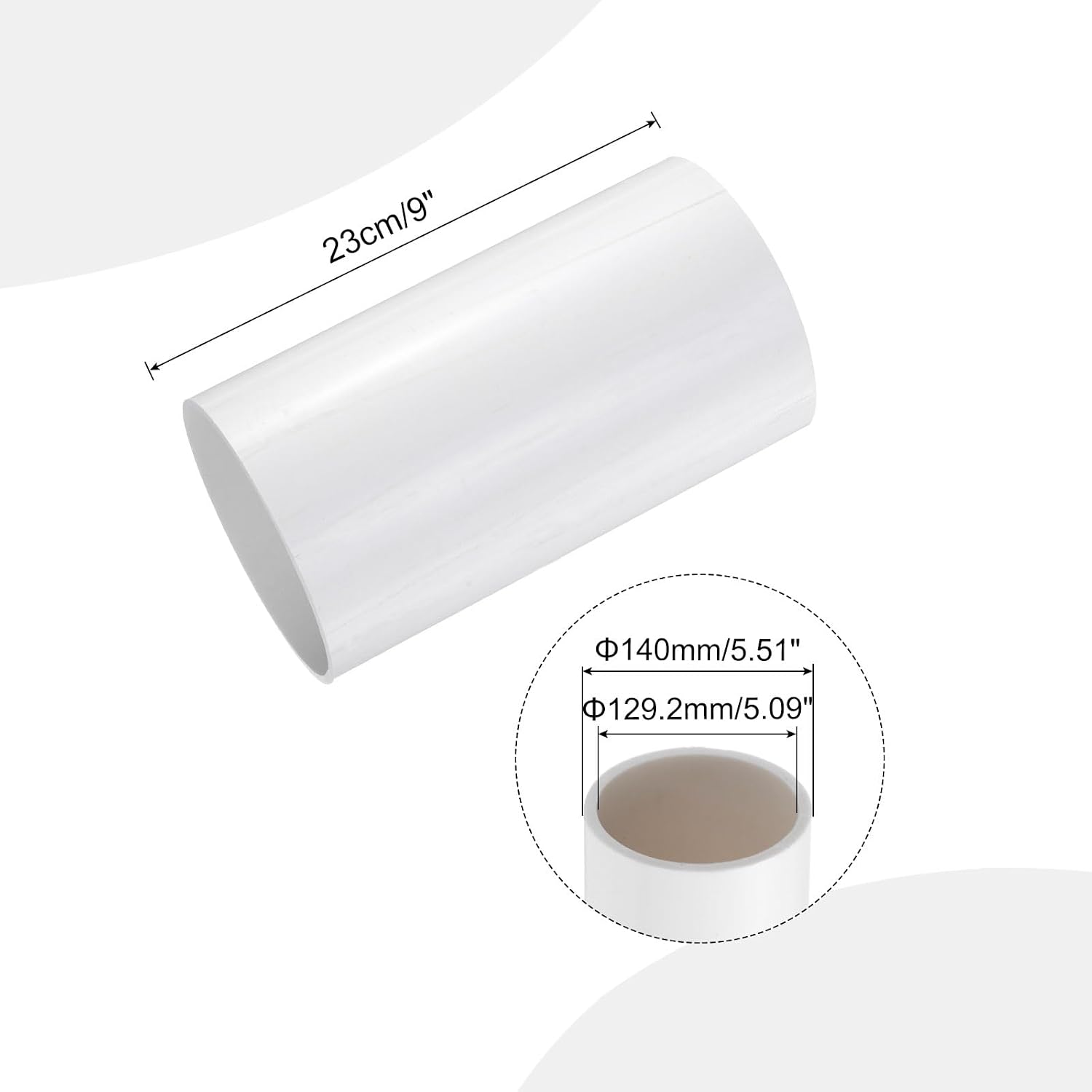 MECCANIXITY 5 Inch PVC Rigid Tube Round Pipe Tubing Hardware Tubing 129.2mm ID 140mm OD 9" Length White High Impact for Water Pipe, Crafts, Cable Sleeve